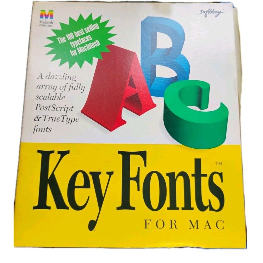Vintage 1994 Key Fonts For Mac 3.5" HD 1.44 MB Disk Typefaces Macintosh Computer